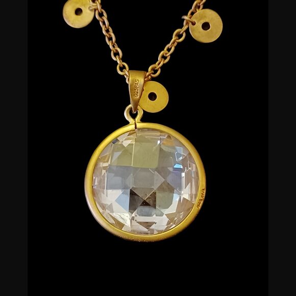 FAS 925 Sterling Silver Gold Vermeil Crystal Bezel Pendant Coin Embellishment 18